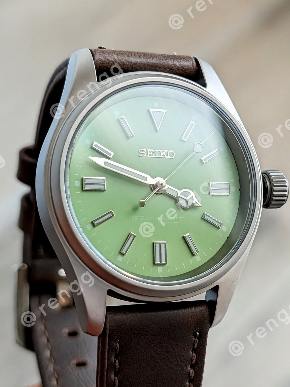 36mm Titanium Slim Seiko Field Mod Watch Light Green Sapphire Smooth Sweep Sec